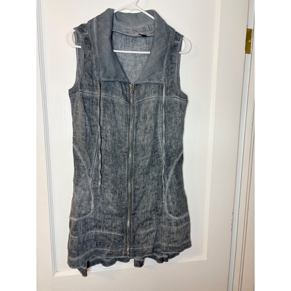 INIZIO Womens Gray Linen Zip Up Dress M Medium‎ has pockets